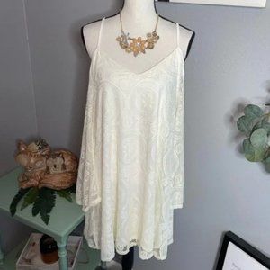 Love Fire NWOT L White Lined Lace Cold Shoulder Spaghetti Strap Adjustable Dress